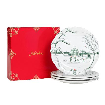 Country Estate Winter Frolic Party Plate Gift Box Set o 4 in Evergreen