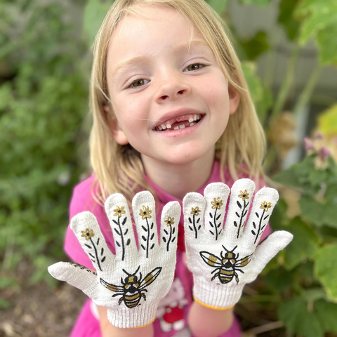 Screen-Printed Kids Bee Gardening Gloves