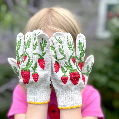 Screen-Printed Kids Strawberry Gardening Gloves