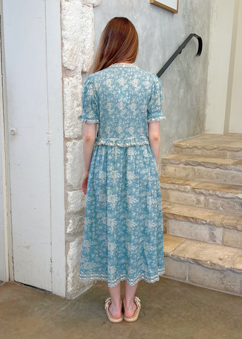 flower print midi dress Casual Blue Midi Summer Dress with Floral Print Blue Floral / Large