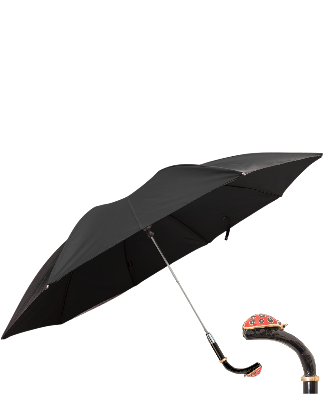 Ladybug Handled Short Umbrella in Black