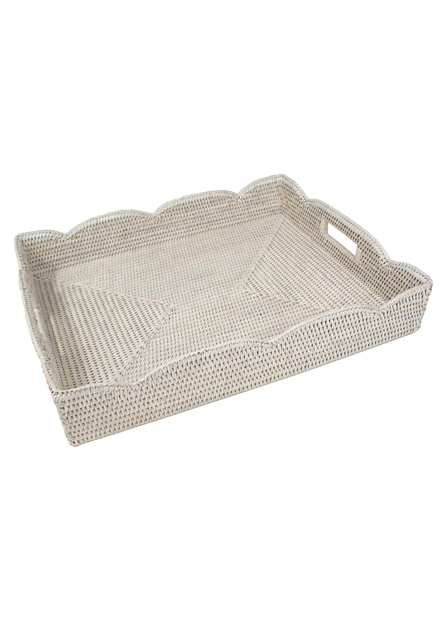 Large Scallop Rattan Cutout Handled Tray in Cream