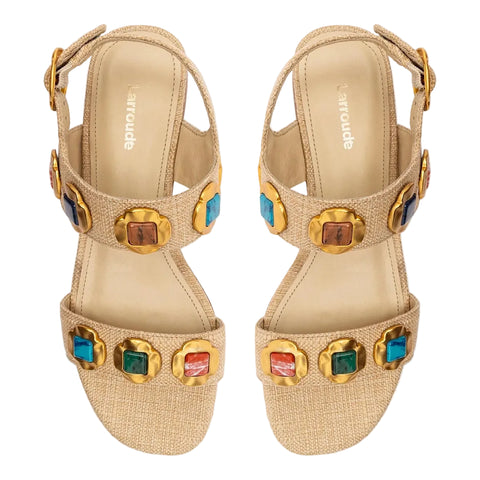 Milan Gioiello Raffia Flat Sandals In Beige