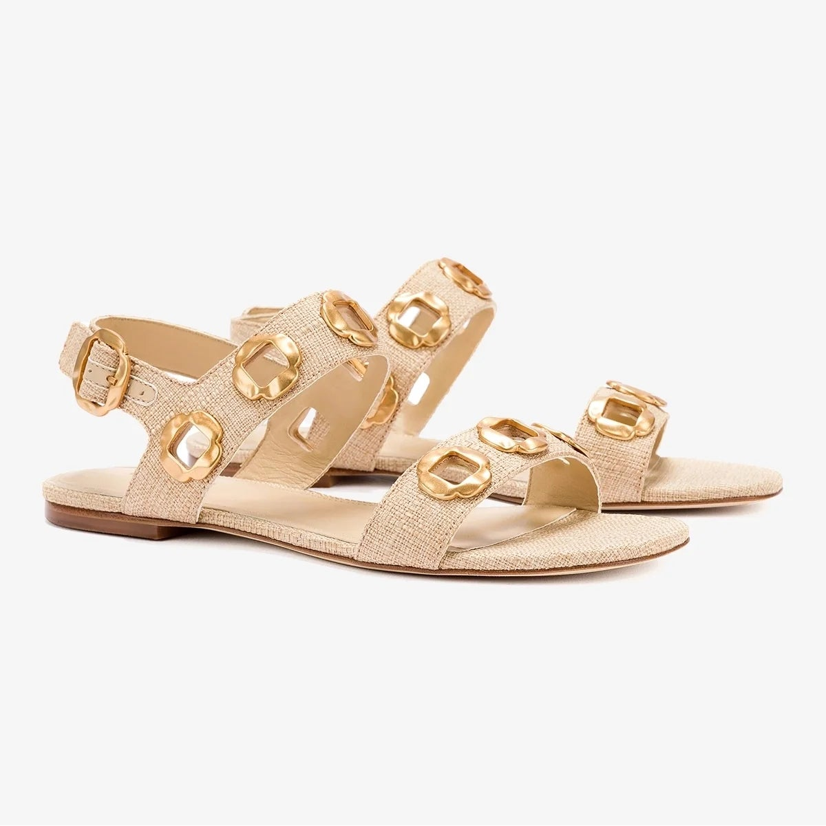 Milan Raffia Flat Sandals In Beige