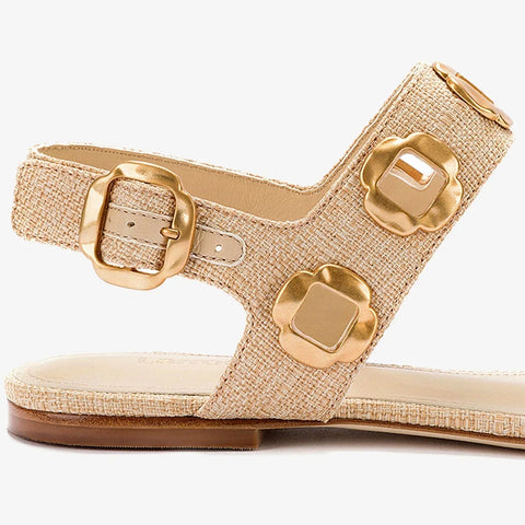 Milan Raffia Flat Sandals In Beige