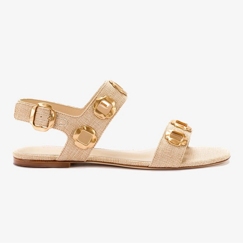 Milan Raffia Flat Sandals In Beige