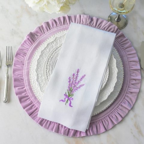 Lavender Bouquet Embroidered Linen Tea Towel