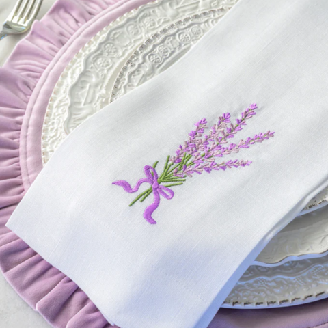 Lavender Bouquet Embroidered Linen Tea Towel