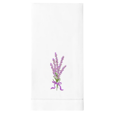 Lavender Bouquet Embroidered Linen Tea Towel