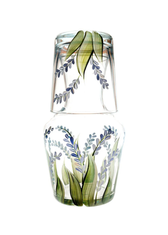 Hand Painted Lavender Glass Carafe + Tumbler Set