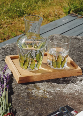 Hand Painted Lavender Glass Carafe + Tumbler Set