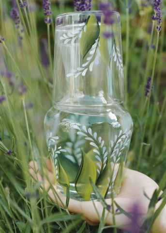 Hand Painted Lavender Glass Carafe + Tumbler Set
