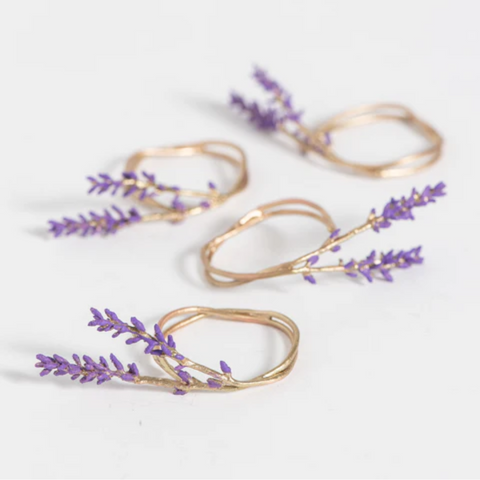 Lavender Sprig Metal Napkin Ring in Brass