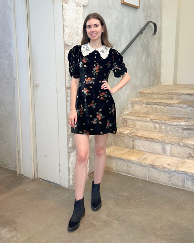 Leda Velvet Mini Dress In Black