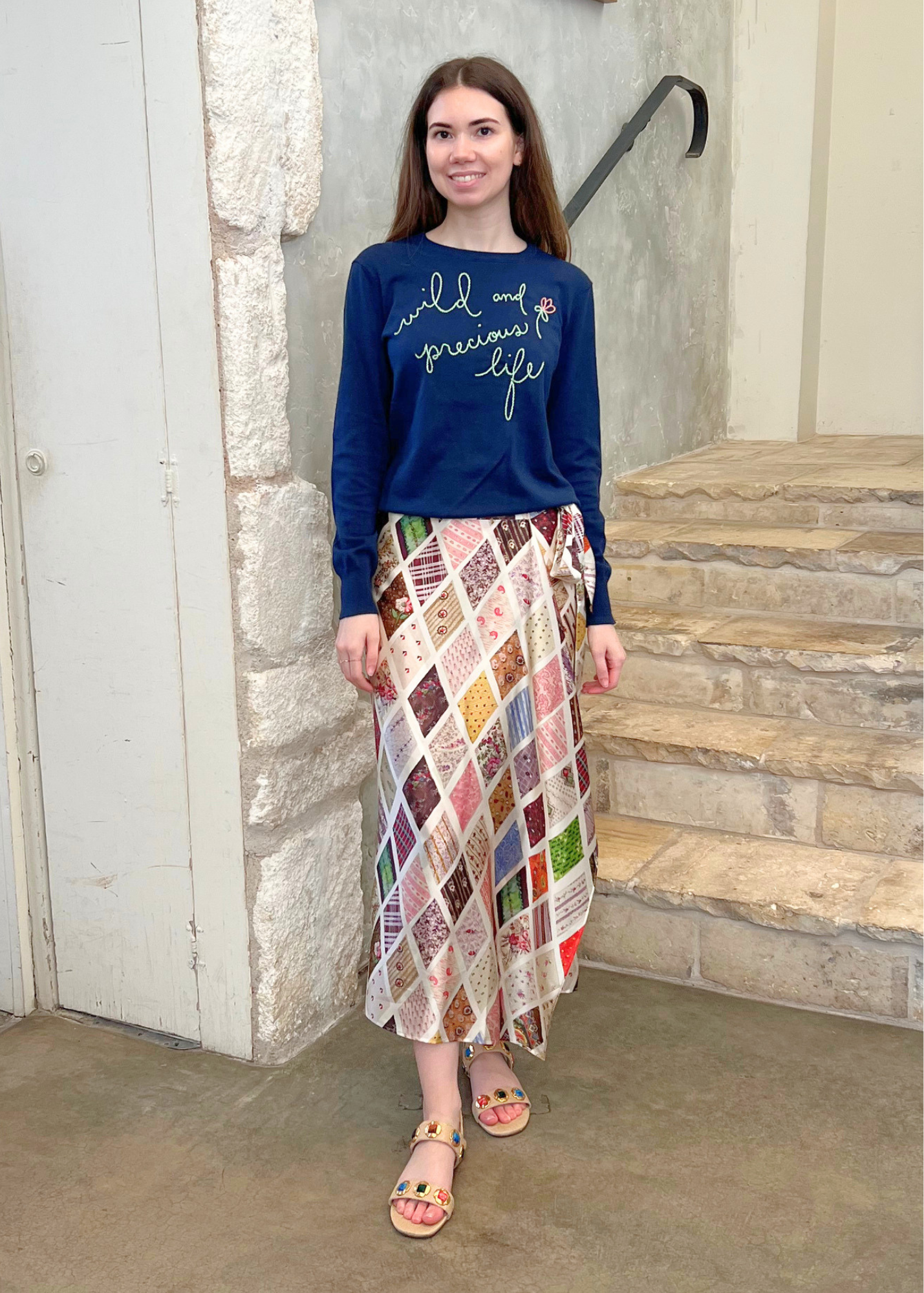 Emerson Diamond Print Silk Wrap Skirt