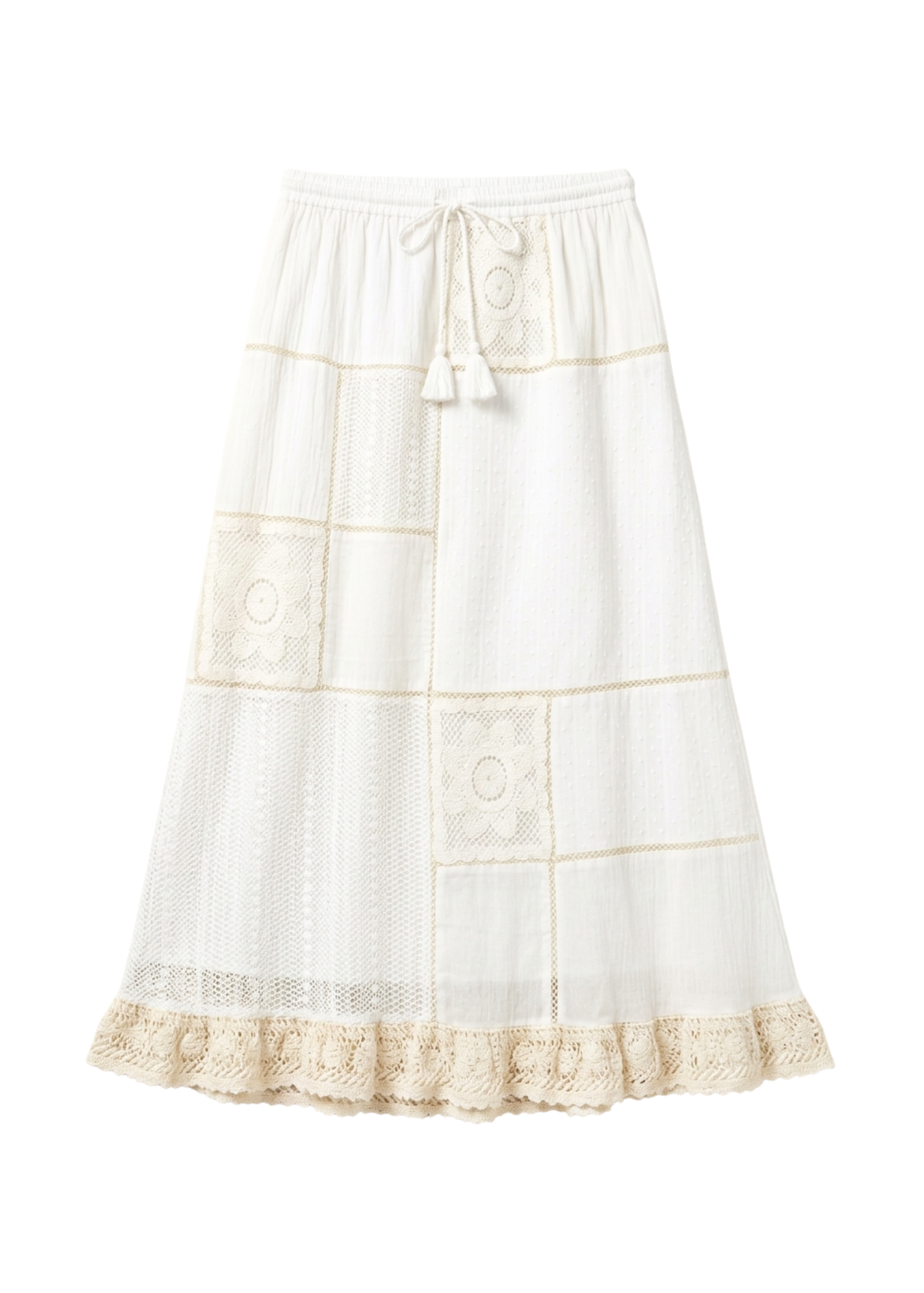 Louia Heirloom Patchwok Maxi Skirt in Ivory