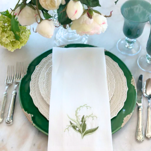 Lily Of The Valley Embroidered Linen Tea Towel