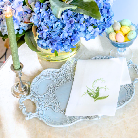 Lily Of The Valley Embroidered Linen Tea Towel