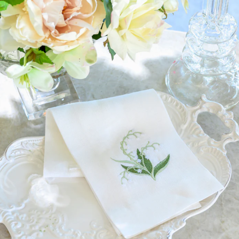 Lily Of The Valley Embroidered Linen Tea Towel