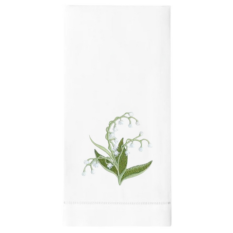 Lily Of The Valley Embroidered Linen Tea Towel