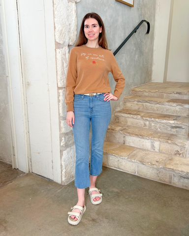 Joy Is An Act Of Resistance Crewneck Sweater in Camel