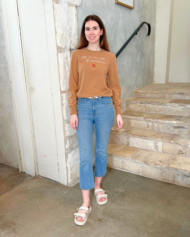 Joy Is An Act Of Resistance Crewneck Sweater in Camel
