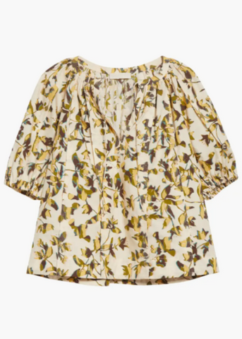Loli Shadow Floral Print Puff Sleeve Blouse in Lucent
