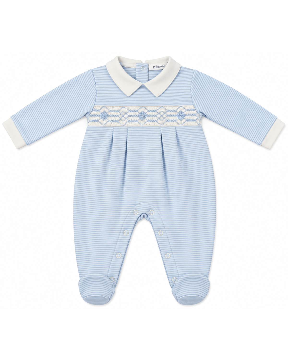 Long Sleeved Smocked Pajama In Blue