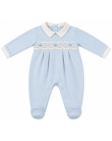 Long Sleeved Smocked Pajama In Blue