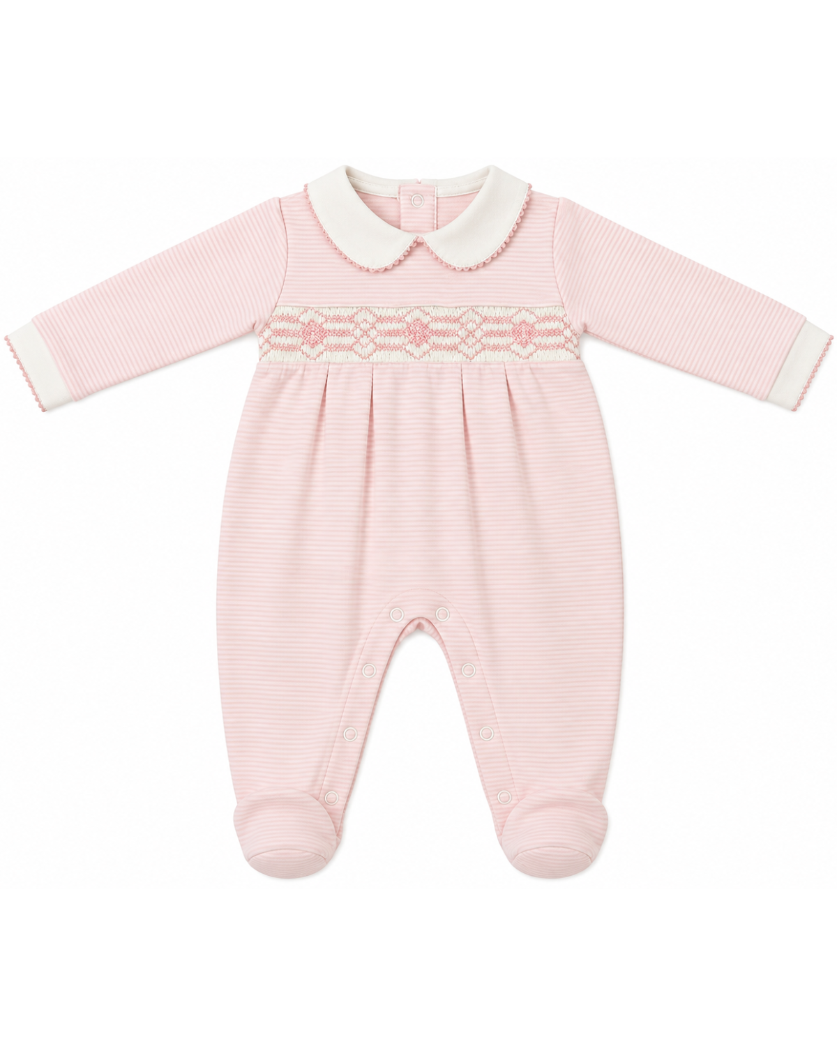 Long Sleeved Smocked Pajama In Pink