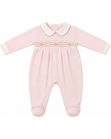Long Sleeved Smocked Pajama In Pink