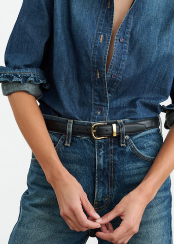 Louise Italian Leather Belt in Black + Brass