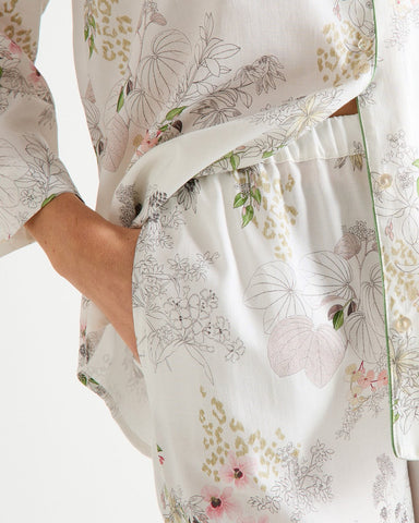 Orchidee Cotton Sateen Long Sleeve Capri Pajama Set