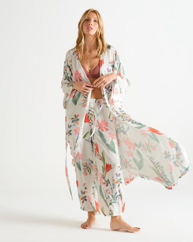 Eze French Riviera Print Long Sleeve Long Kimono Robe