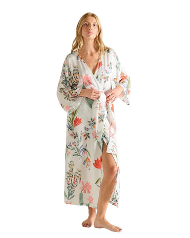 Eze French Riviera Print Long Sleeve Long Kimono Robe