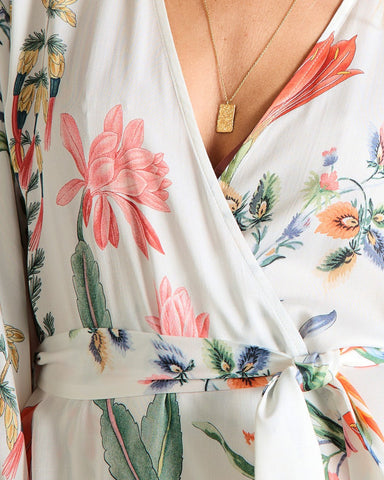 Eze French Riviera Print Long Sleeve Long Kimono Robe