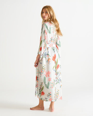 Eze French Riviera Print Long Sleeve Long Kimono Robe