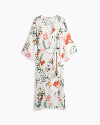 Eze French Riviera Print Long Sleeve Long Kimono Robe