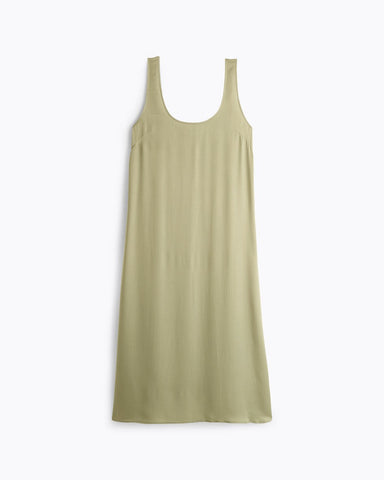 Cleome Satin Sleeveless Scoop Neck Long Gown in Kaki