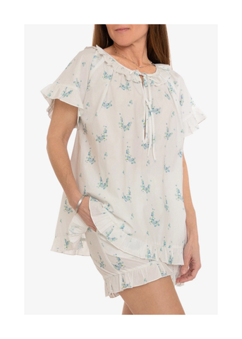 Lucy Ruffle Short Sleeve Short Pajamas Set in Blue