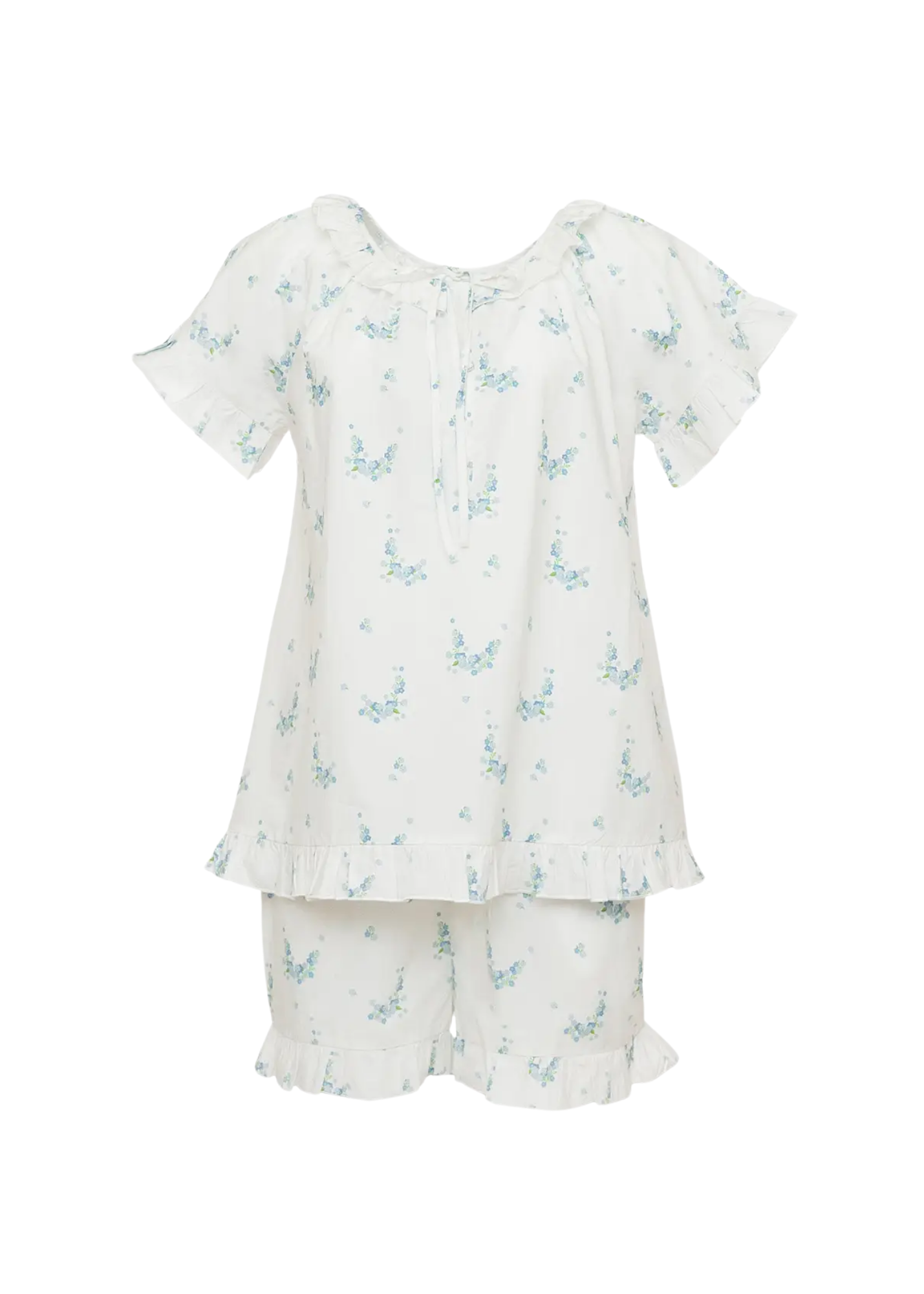 Lucy Ruffle Short Sleeve Short Pajamas Set in Blue