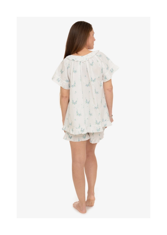 Lucy Ruffle Short Sleeve Short Pajamas Set in Blue