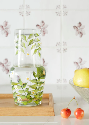 Hand Painted Madeline Glass Carafe + Tumbler Set