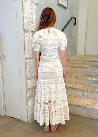 Annisa Stripe Eyelet Midi Skirt in Cowrie