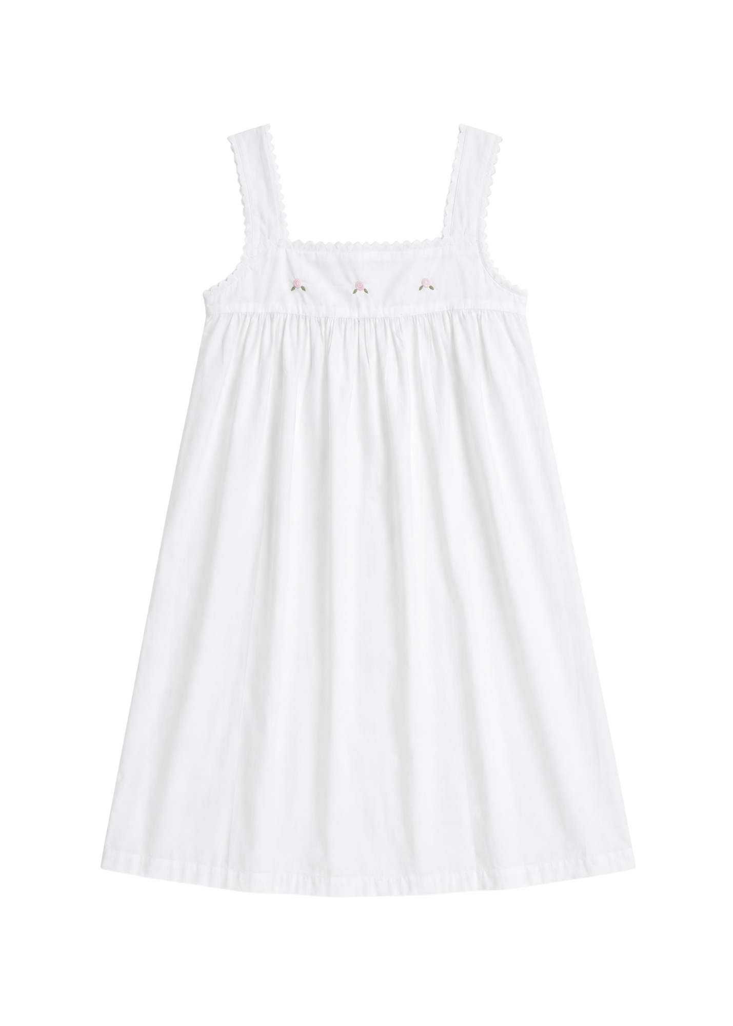 Margot Embroidered Rosebud Gathered Sleeveless Nightgown in White