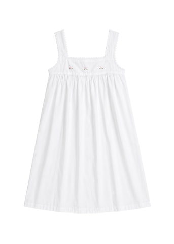 Margot Embroidered Rosebud Gathered Sleeveless Nightgown in White