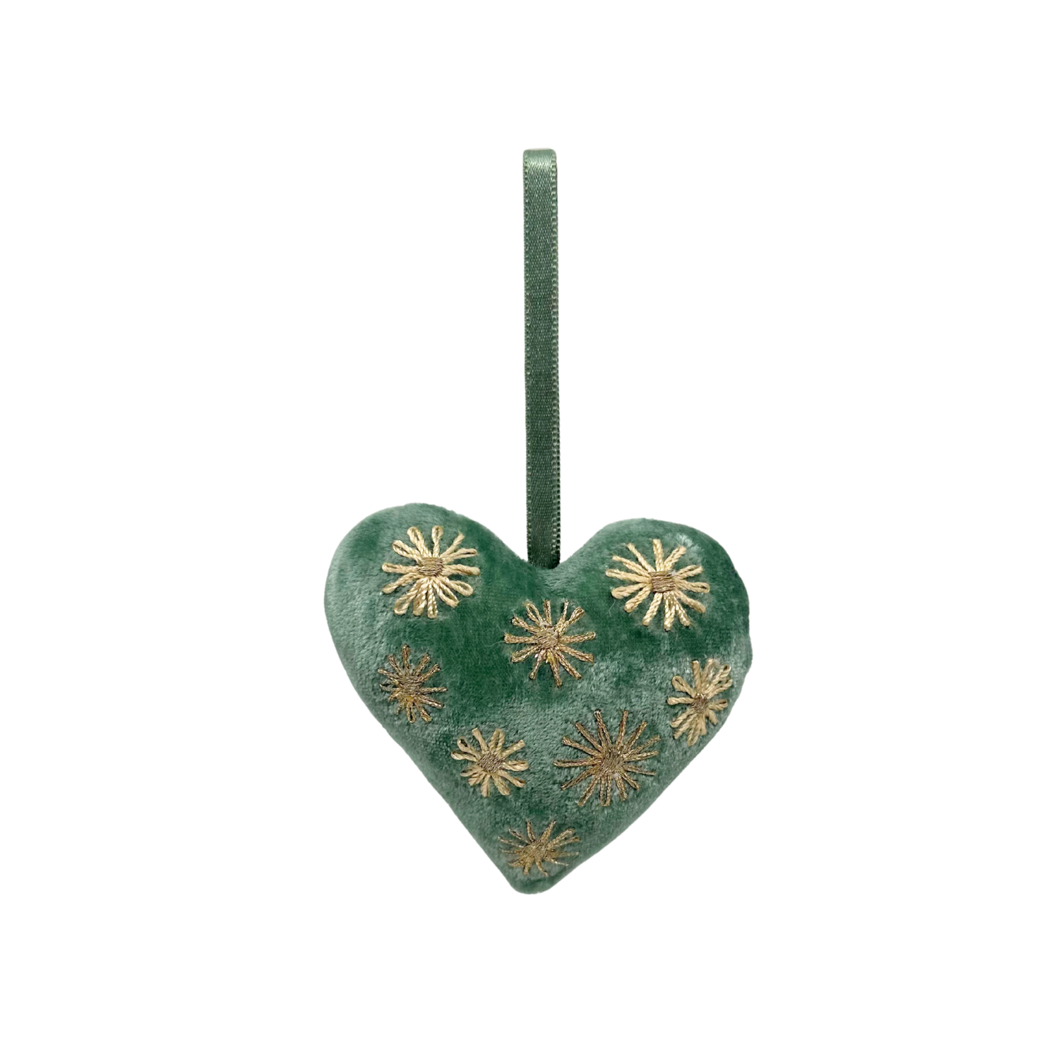 Marla Gold Embroidered Silk Velvet Heart in Lagoon