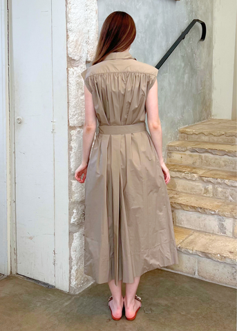 Sleeveless Belted Cotton Midi Dress with Floral Applique in Corda