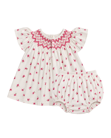 Menos Rositas Short Sleeve Dress + Bloomers Set In Pink