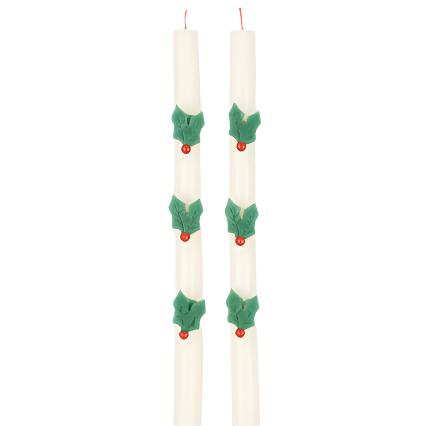 Pair of Holly Leaf Table Candles